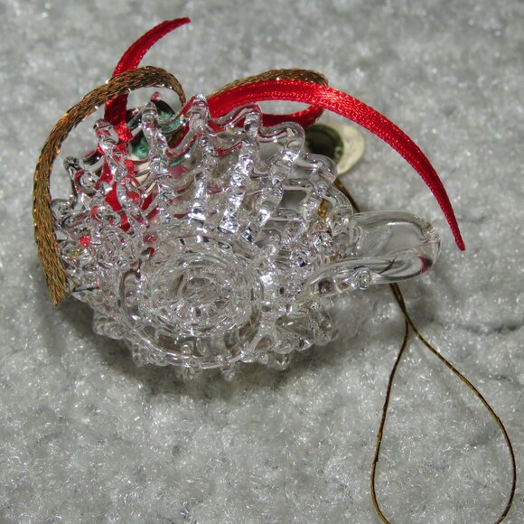 Vintage Clear Glass Holiday Christmas Candle Ornament w/Handle Red Roses Ribbon - Picture 14 of 16